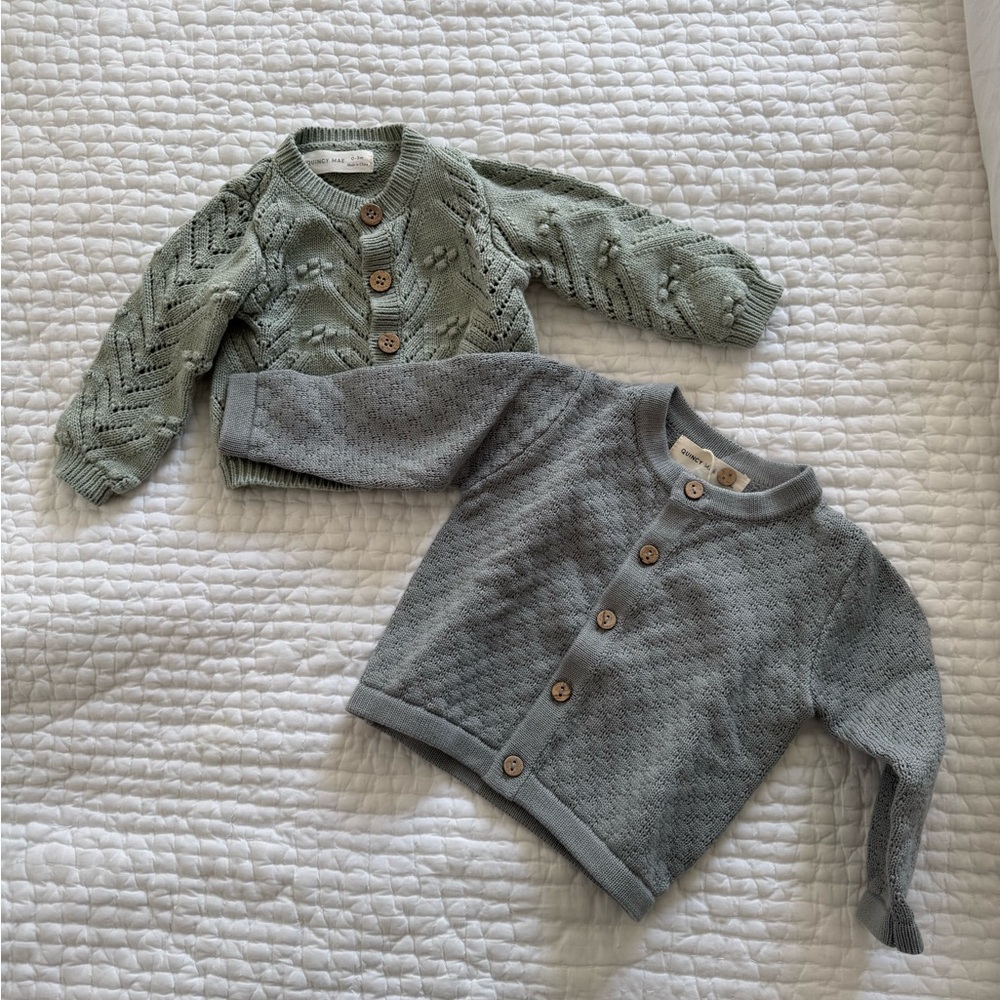 Quincy Mae Knit Cardigan Duo in Green and Gray